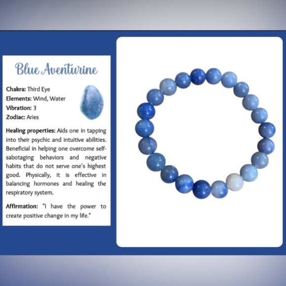 Blue Aventurine All Natural Crystal Stone Healing Properties Stretch Bracelet - Picture 1 of 9